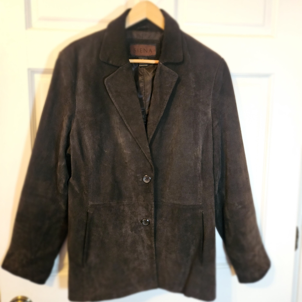 Siena size 16 black suede leather coat
